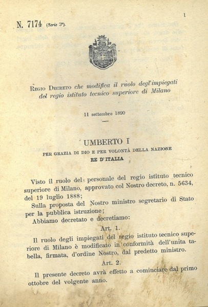 che modifica il ruolo degl'impiegati del regio istituto tecnico superiore …
