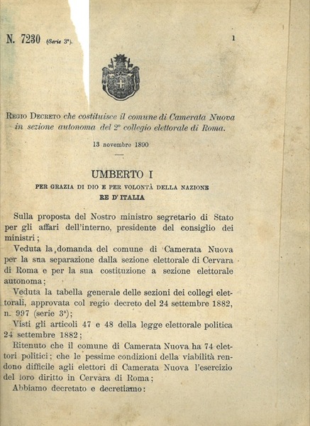 che costituisce il comune di Camerata Nuova in sezione autonoma …