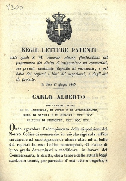 Facilitazioni di pagamento, contro pegno, sui concordati, protesti, ecc.