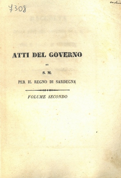 Indice cronologico degli Atti del Governo di S.M. per il …