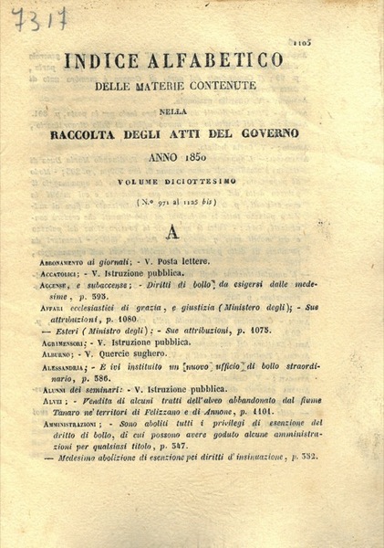 Indice alfabetico delle materie contenute nella raccolta degli Atti del …