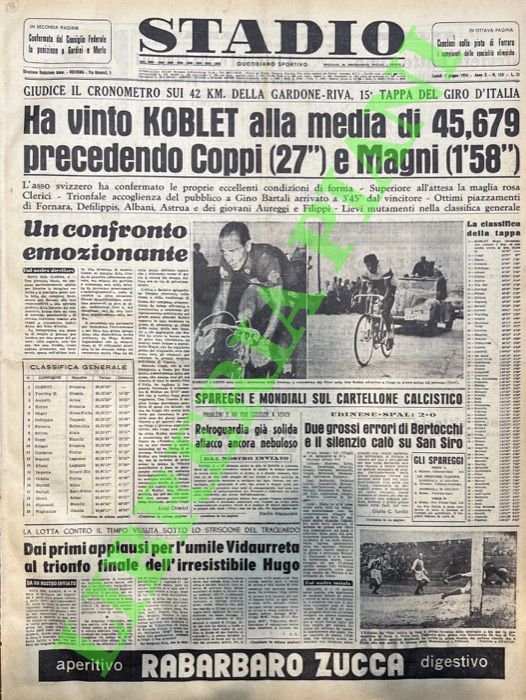 Clerici ha vinto il Giro d'Italia. Koblet al secondo posto …