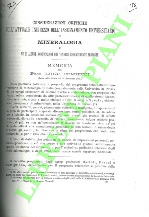 Considerazioni critiche sull'attuale indirizzo dell'insegnamento universitario di mineralogia e su …