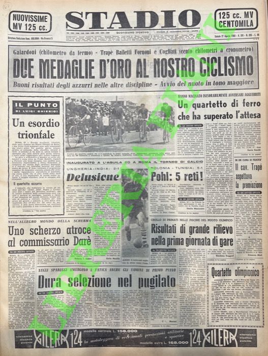 Due medaglie d'oro al nostro ciclismo. Gaiardoni (chilomeetro da fermo) …