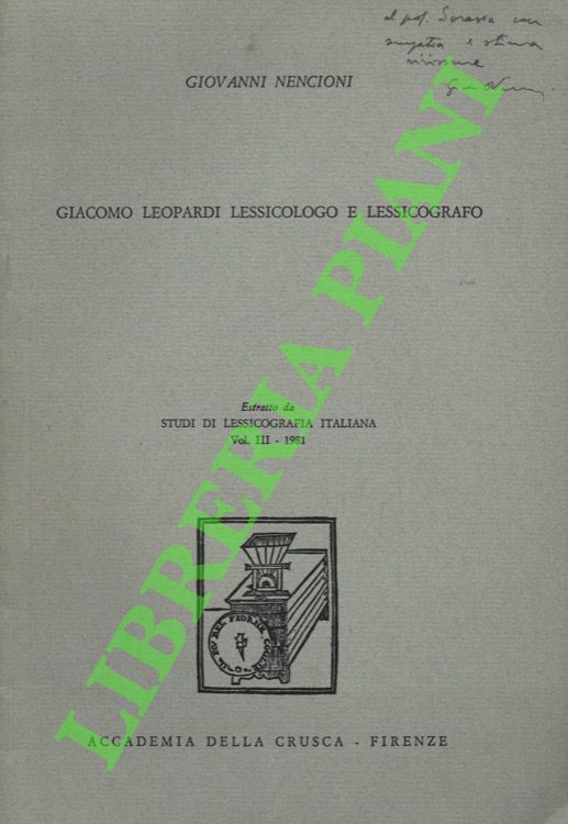 Giacomo Leopardi lessicologo e lessicografo.