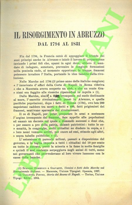 Il Risorgimento in Abruzzo dal 1794 al 1831.