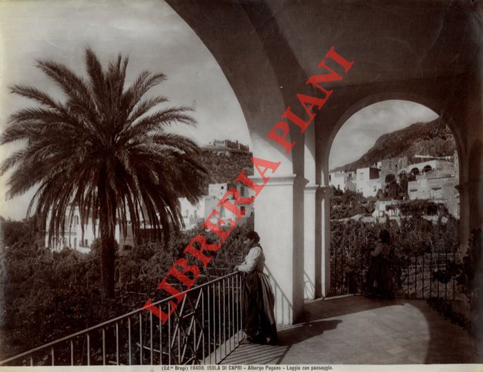 Isola di Capri. Albergo Pagano. Loggia con paesaggio.