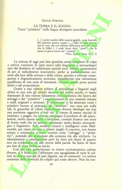 La terra e il sogno: tratti “primitivi” nelle lingue aborigene …