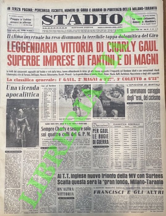 Leggendaria vittoria di Charly Gaul. Superbe imprese di Fantini e …