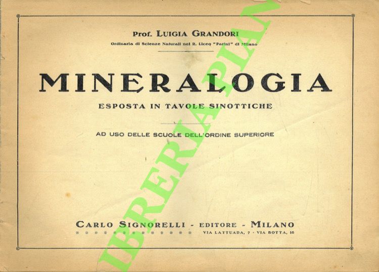 Mineralogia esposta in tavole sinottiche.