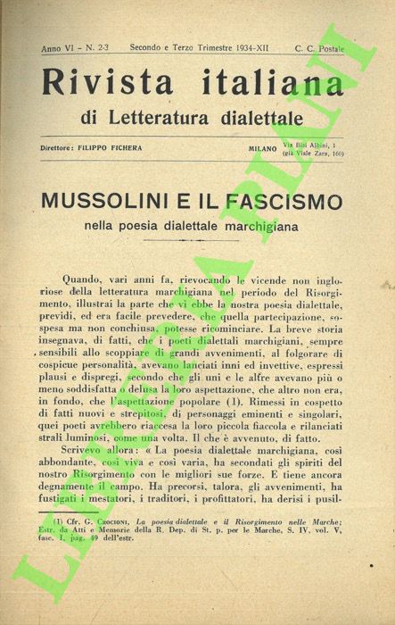 Mussolini e il fascismo nella poesia dialettale marchigiana.