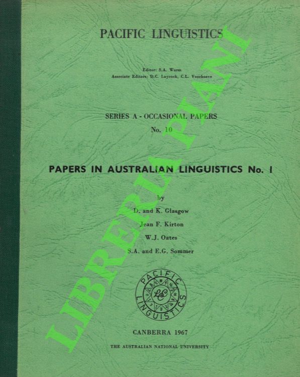 Papers in Australian linguistics No. I. Pacific linguistics. Series A. …