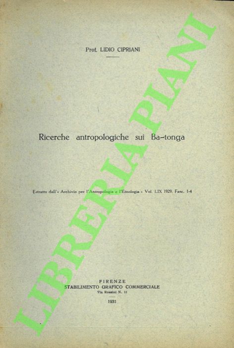 Ricerche antropologiche sui Ba-tonga.