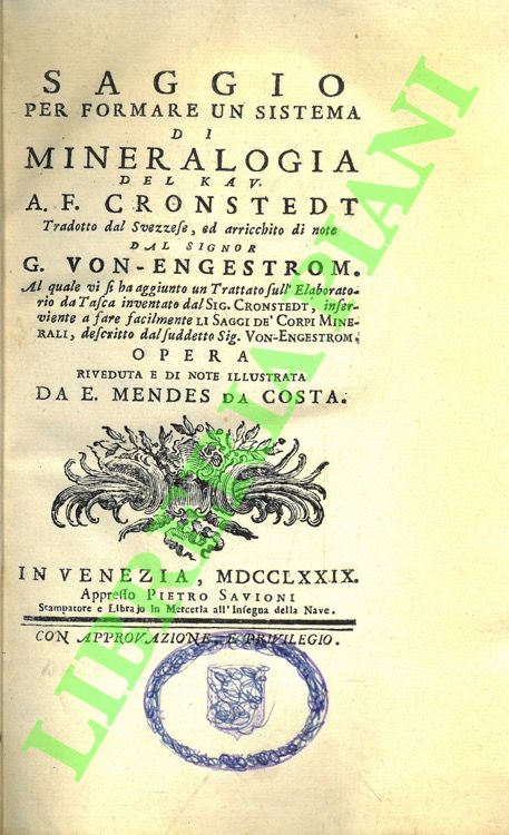 Saggio per formare un sistema di mineralogia del Kav. A.F.C. …