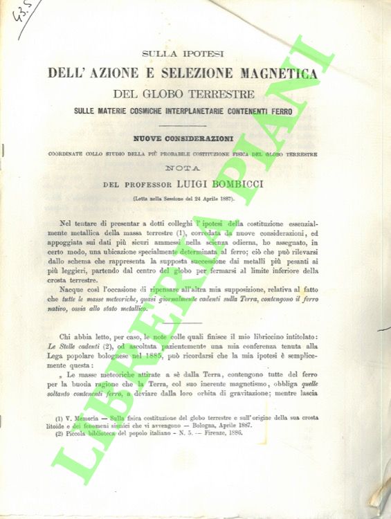 Sulla ipotesi dell'azione e selezione magnetica del globo terrestre sukle …