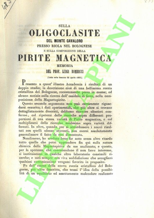 Sulla oligoclasite del Monte Cavaloro presso Riola nel bolognese e …