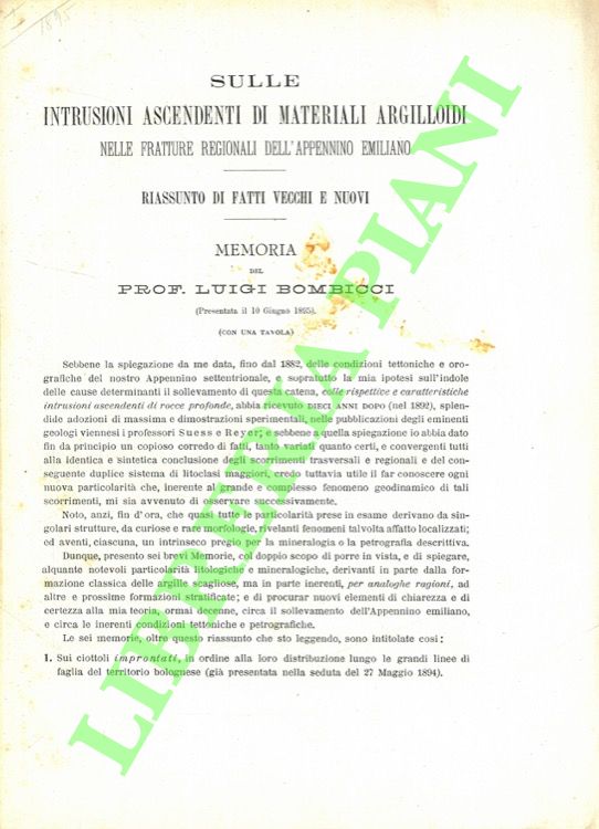 Sulle intrusioni ascendenti di materiali argilloidi nelle fratture regionali dell'Appennino …