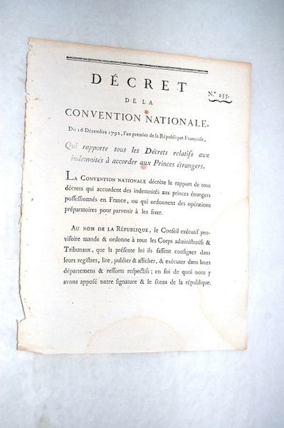 DÉCRET DE LA CONVENTION NATIONALE, du 16 décembre 1792, l'an …