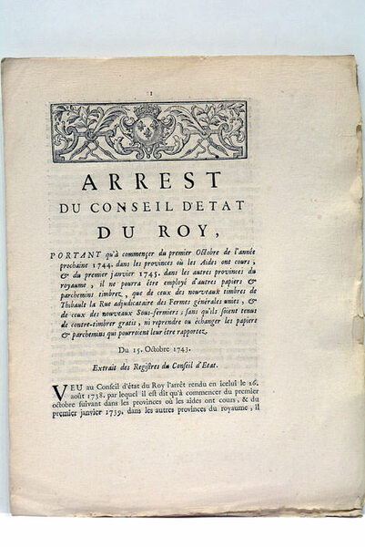 ARREST DU CONSEIL D'ETAT DU ROY, portant qu'à commencer du …