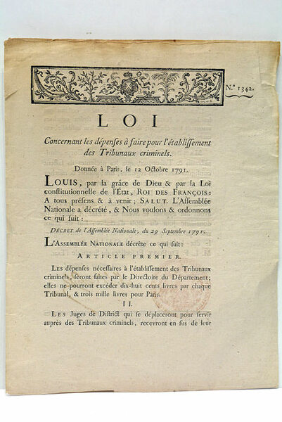 Loi concernant les dépenses à faire pour l'établissement des Tribunaux …
