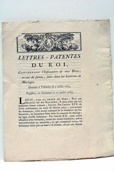 LETTRES-PATENTES DU ROI, concernant l'Insinuation de tous Dons, en cas …