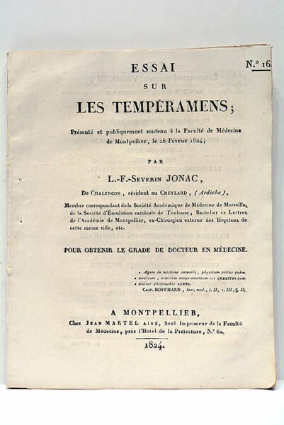 Essai sur les Tempéramens.