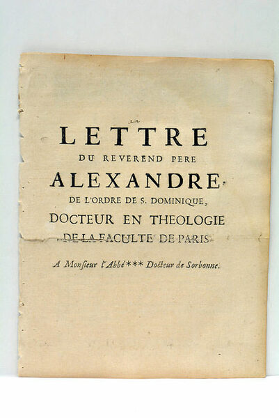 Lettre à Monsieur l'Abbé *** Docteur de la Sorbonne.