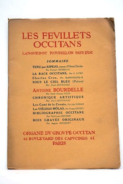 FEUILLETS (Les) occitans. Languedoc Rousillon Pays d'Oc. Organe du Groupe …