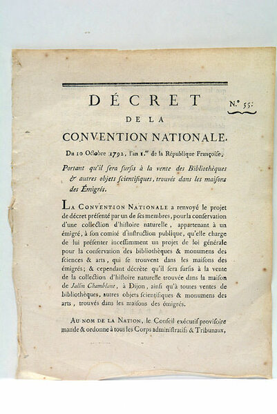 Décret de la Convention Nationale du 10 Octobre 1792, l'an …