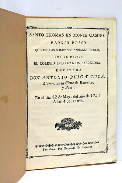 Santo Thomas en Monte Casino. Elogio épico que en las …