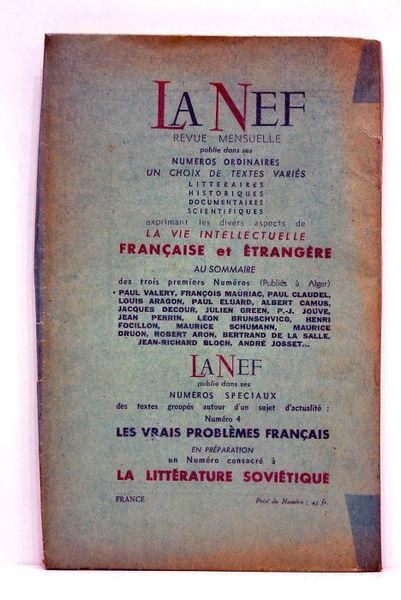 NEF (La). Revue mensuelle. Numéro spécial (4). Problèmes français.