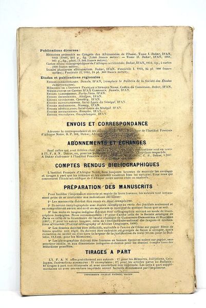 BULLETIN de l'Institut français d'Afrique noire. Année 1954. Tome seizième. …