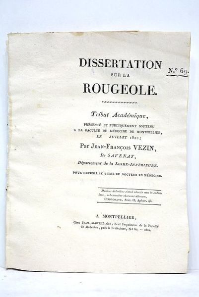 Dissertation sur la rougeole. Tribut académique présenté et publiquement soutenu …