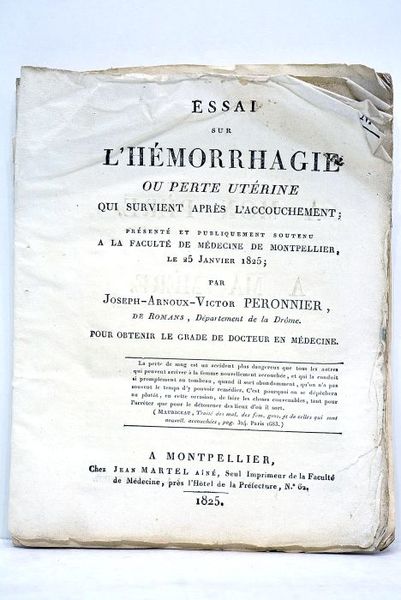 Essai de l'hémorragie ou perte utérine qui survient après l'accouchement. …