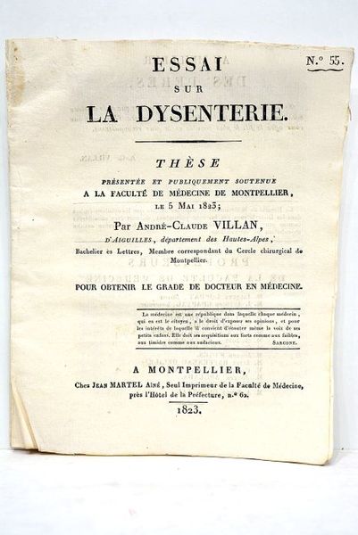 Essai sur la dysenterie. Thèse présentée et publiquement soutenu à …