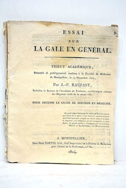 Essai sur la Gale en général. Tribut académique presenté et …