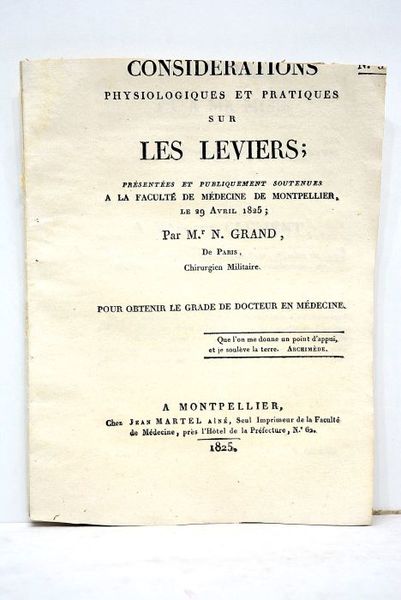 Considérations physiologiques et pratiques sur les leviers; Présentées et publiquement …