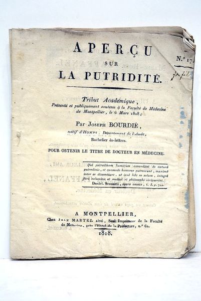 Aperçu sur la putridité. Tribut académique présenté et publiquement soutenu …