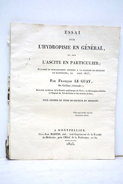 Essai sur l'hydropisie en général et sur l'ascite en particulier …