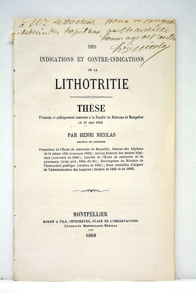 Des indications et contre-indications de la Lithotritie. Thèse Présentée et …