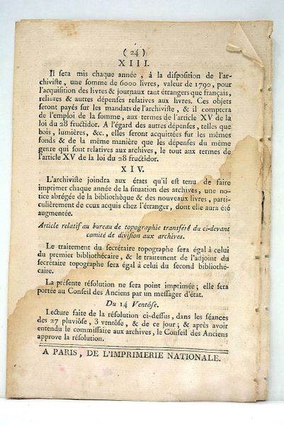 Opinion sur l'établissement de la Bibliothèque du Corps Législatif, et …