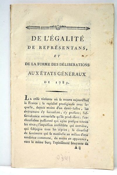 EGALITE (De l') de représentans, et de la forme des …