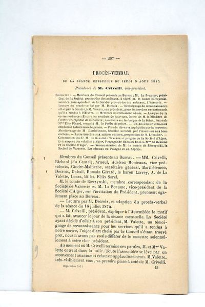 Procès-verbal de la Séance mensuelle du jeudi 6 aout 1874.