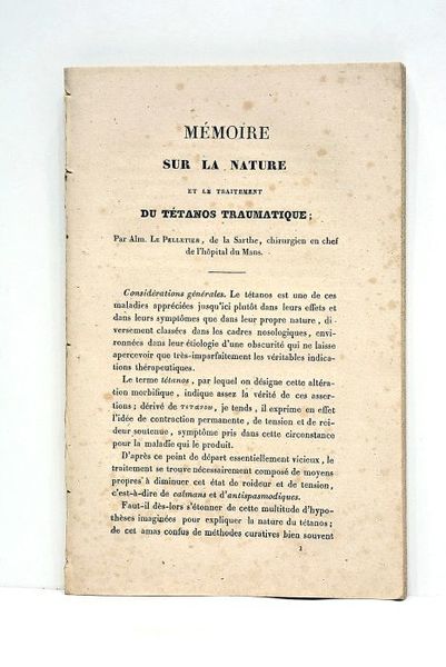Mémoire sur la nature et le traitement du tétanos traumatique. …