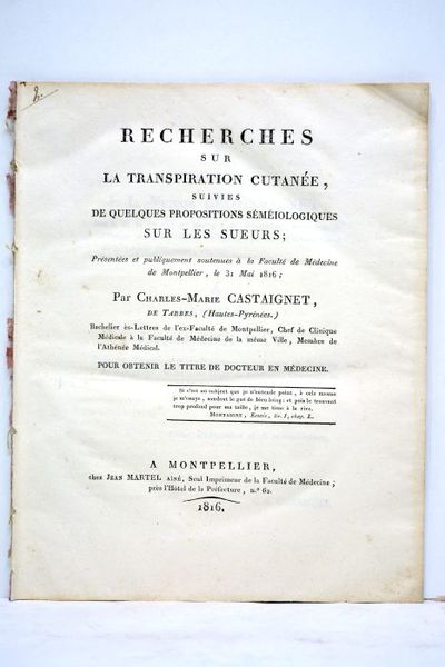 Recherches sur la transpiration cutanée, suivies de quelques propositions séméiologiques …