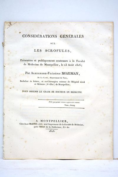 Considérations générales sur les scrofules. Présentées et publiquement soutenues à …