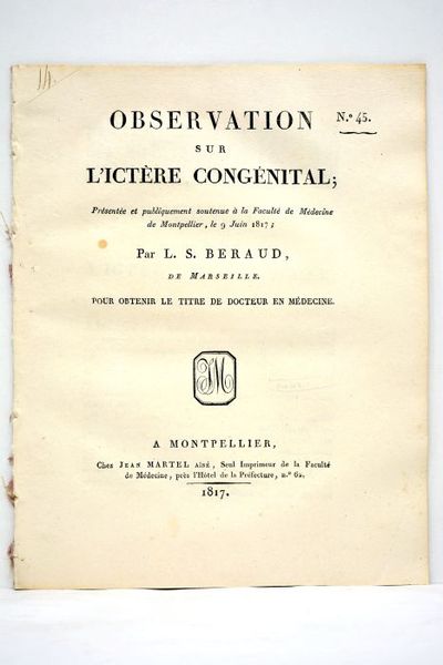 Observation sur l'ictère congénital. Présenté et publiquement soutenu à la …