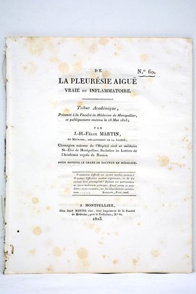 De la pleurésie aiguë vraie ou inflammatoire. Tribut académique présenté …