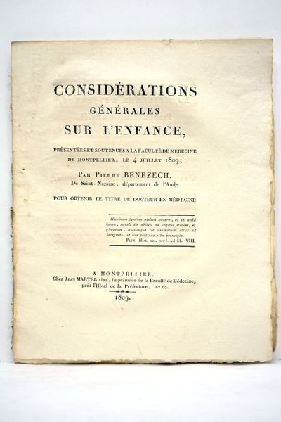 Considérations générales sur l'enfance. Présentées et soutenues à la Faculté …