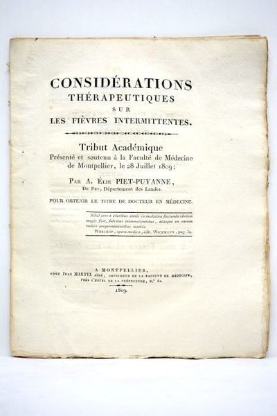 Considérations thérapeutiques sur les fièvres intermitentes. Tribut académique présenté et …